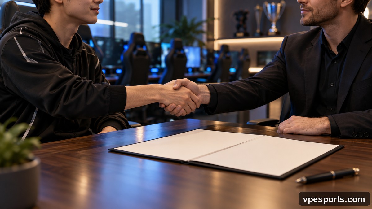 A handshake over a blank folder represents a reported verbal roster agreement