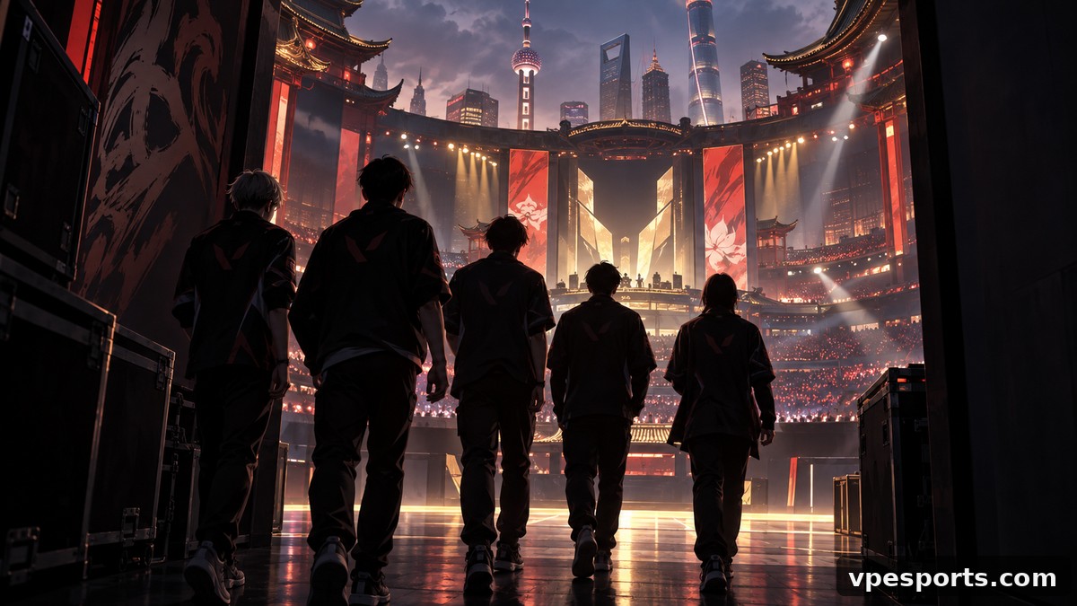 Conceptual illustration of a team entering the Shanghai stage