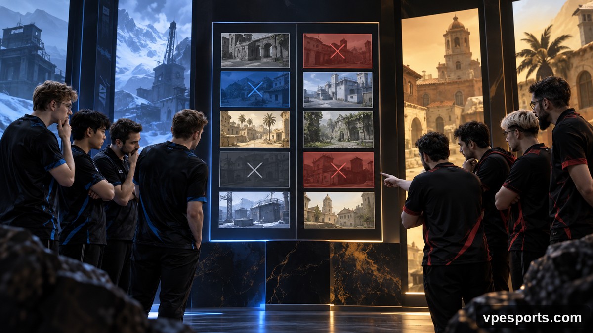 A VALORANT map veto board frames the tactical choices before a match