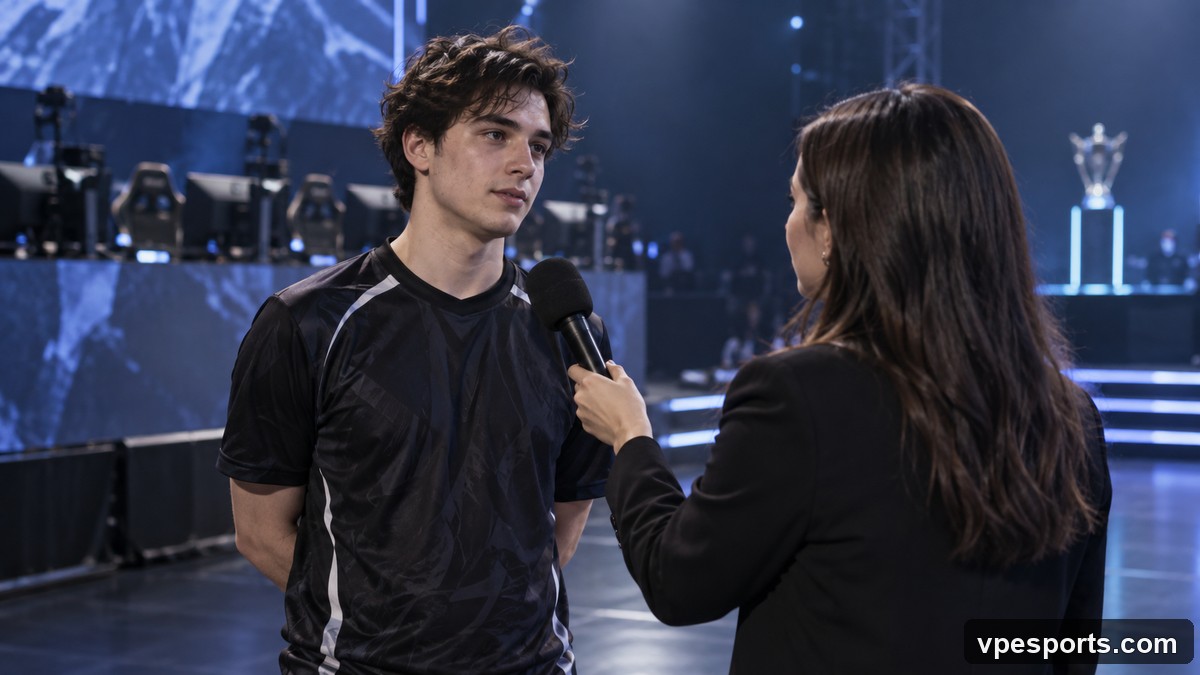 A post-match interview setting captures a player's tournament reflection
