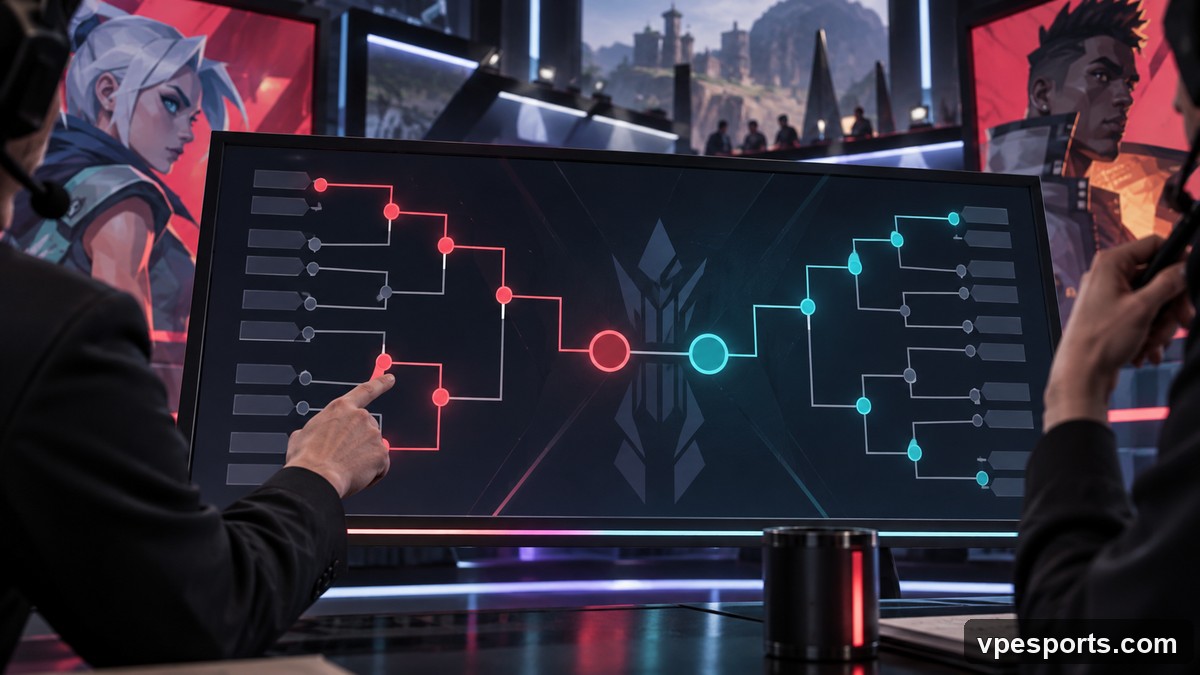 A tournament analyst tracks survival routes through a VALORANT lower bracket